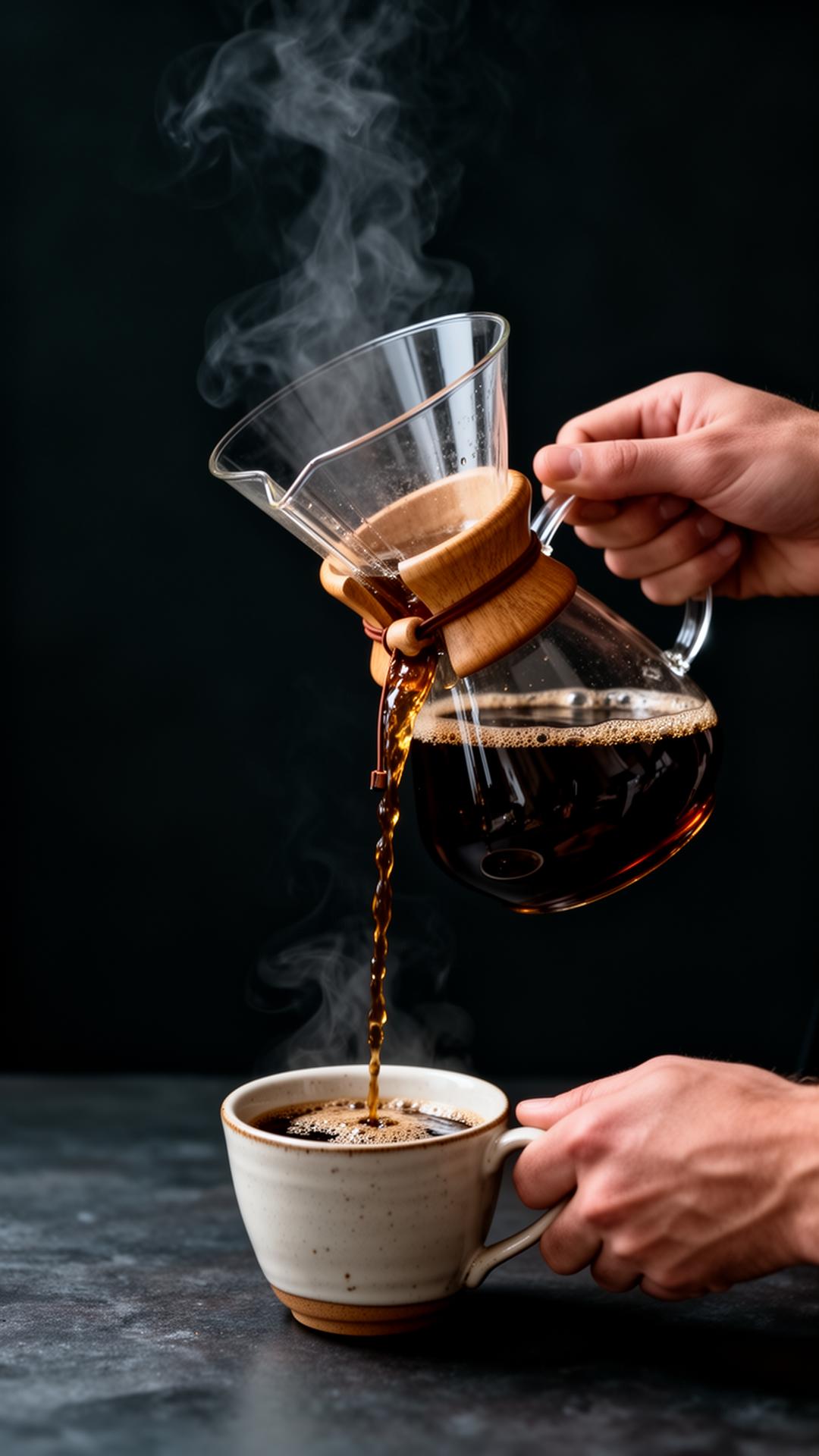 Café especial sendo coado em chemex